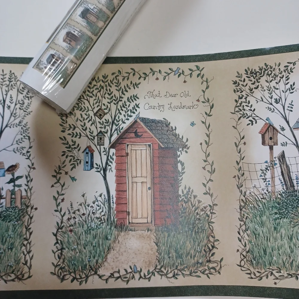 Wallpaper Border Country Portrait Blocks Outhouse Bathroom